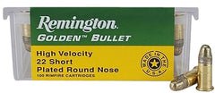 Remington Ammunition 21001 Golden Bullet  22Short 29gr Plated Lead Round Nose 100 Per Box/50 Case