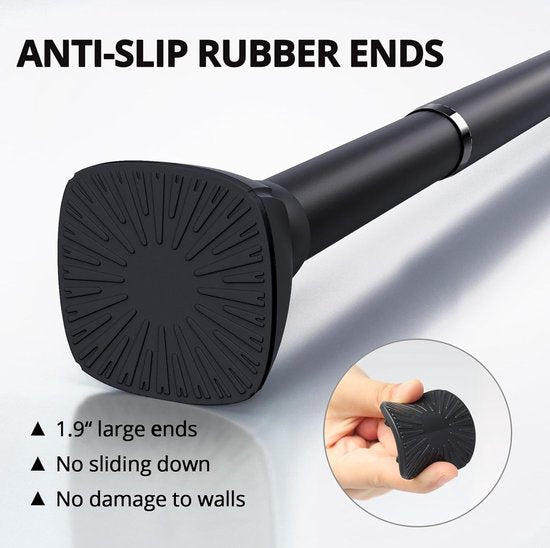 Curtain Pole No Drilling Required, Shower Curtain Rail, Curtain Rail, Clamping Rod for Heavy Curtains, Telescopic Clothes Rail, Extendable, Tension Rod, 114-184 cm, Black
