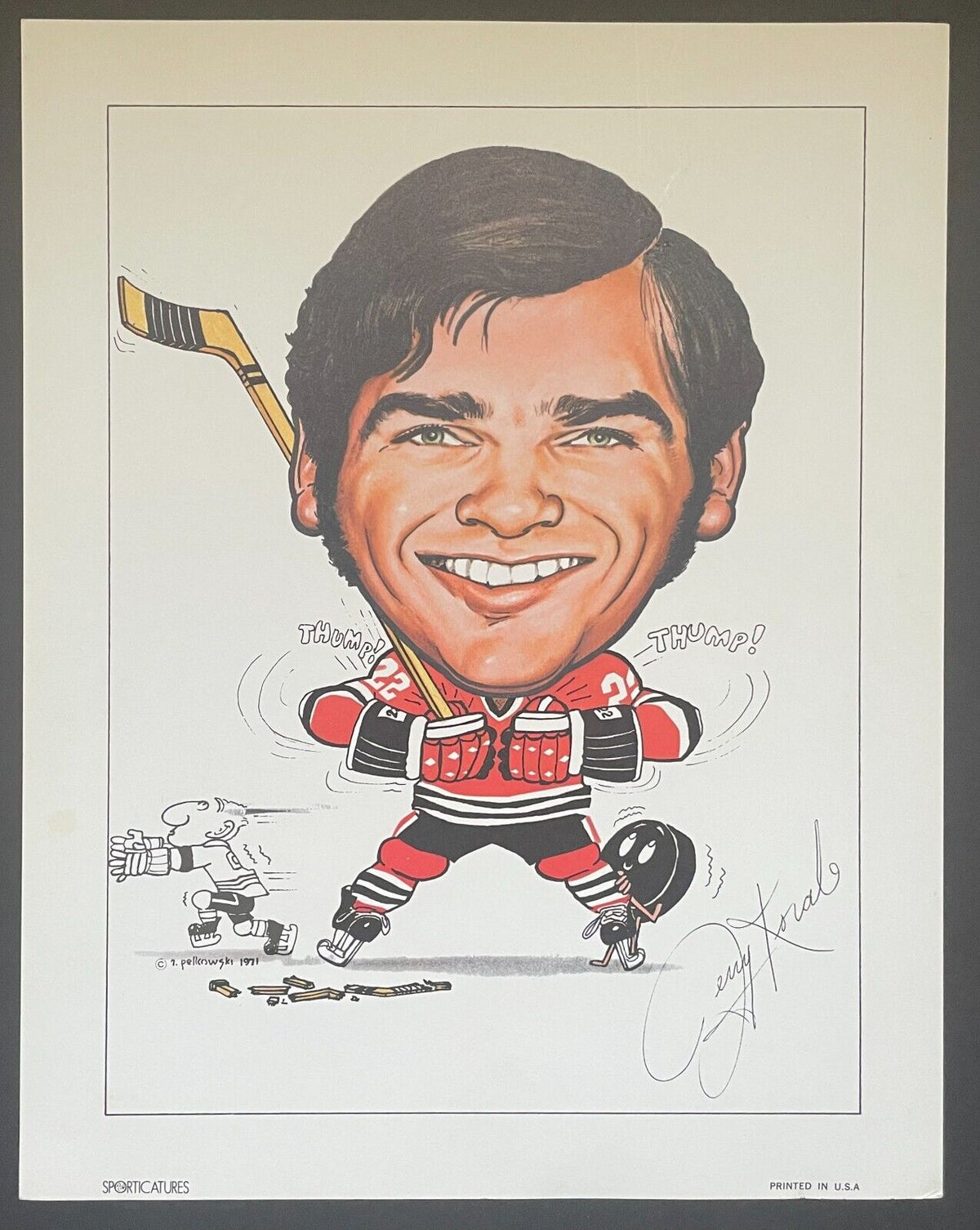 1970s Jerry Korab Sporticatures Robert Pelkowski Chicago Blackhawks NHL Vintage