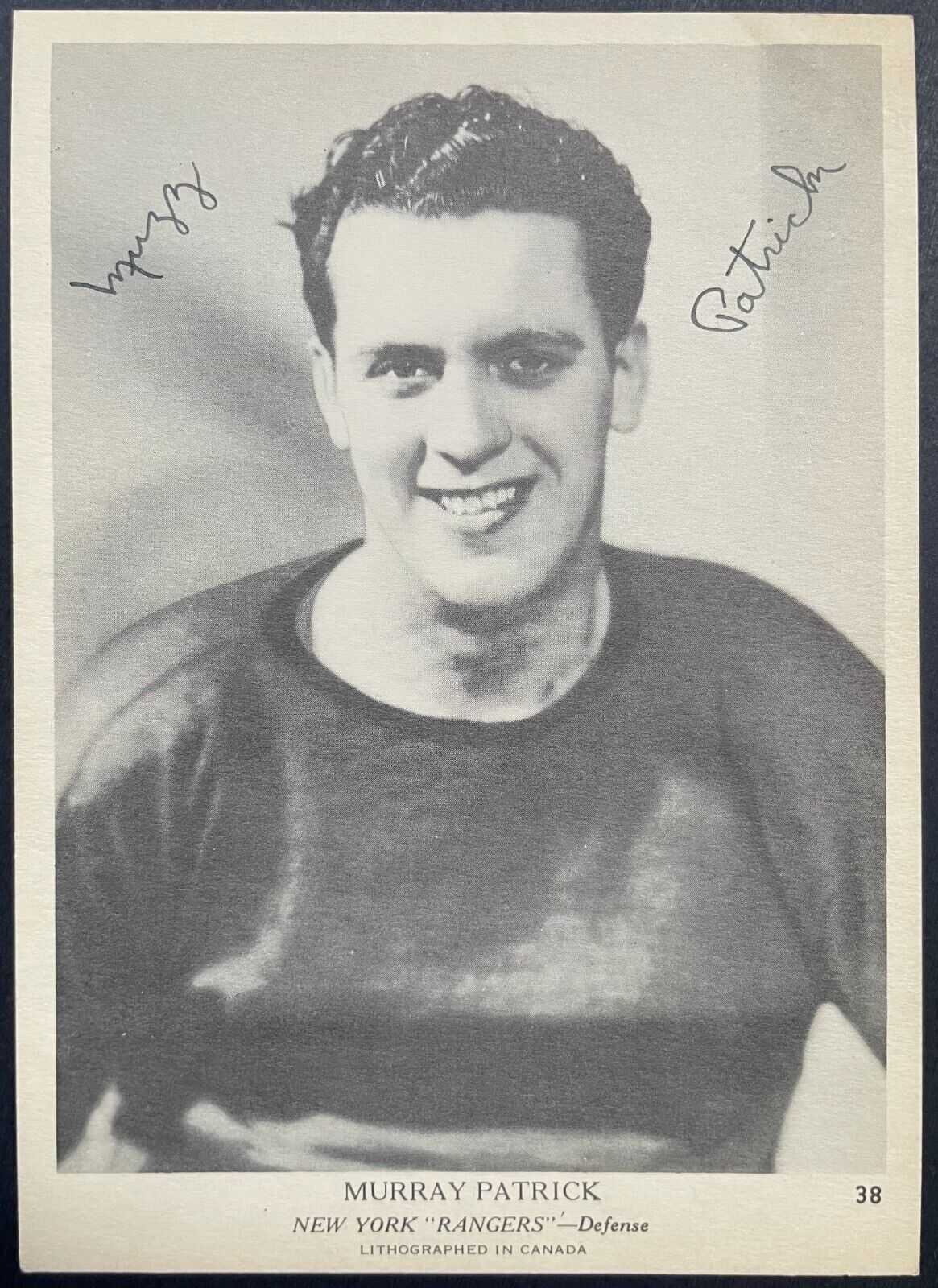 1939-40 OPC V301-1 Muzz Patrick Signed Autographed Card New York Rangers JSA