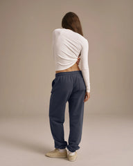 Rib Long Sleeve Button Up Top - White