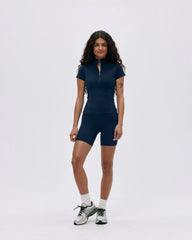 Ultimate Short Sleeve Zip Up Top - Navy Blue