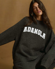 Varsity Boucle Oversized Knit Sweatshirt - Charcoal Grey/Marshmallow White