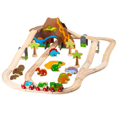 Bigjigs Rail Dinosaur Wooden Train Set (49pc) - Multicoloured Wooden Toys, Model BJT035, Perfect for Kids' Playtime