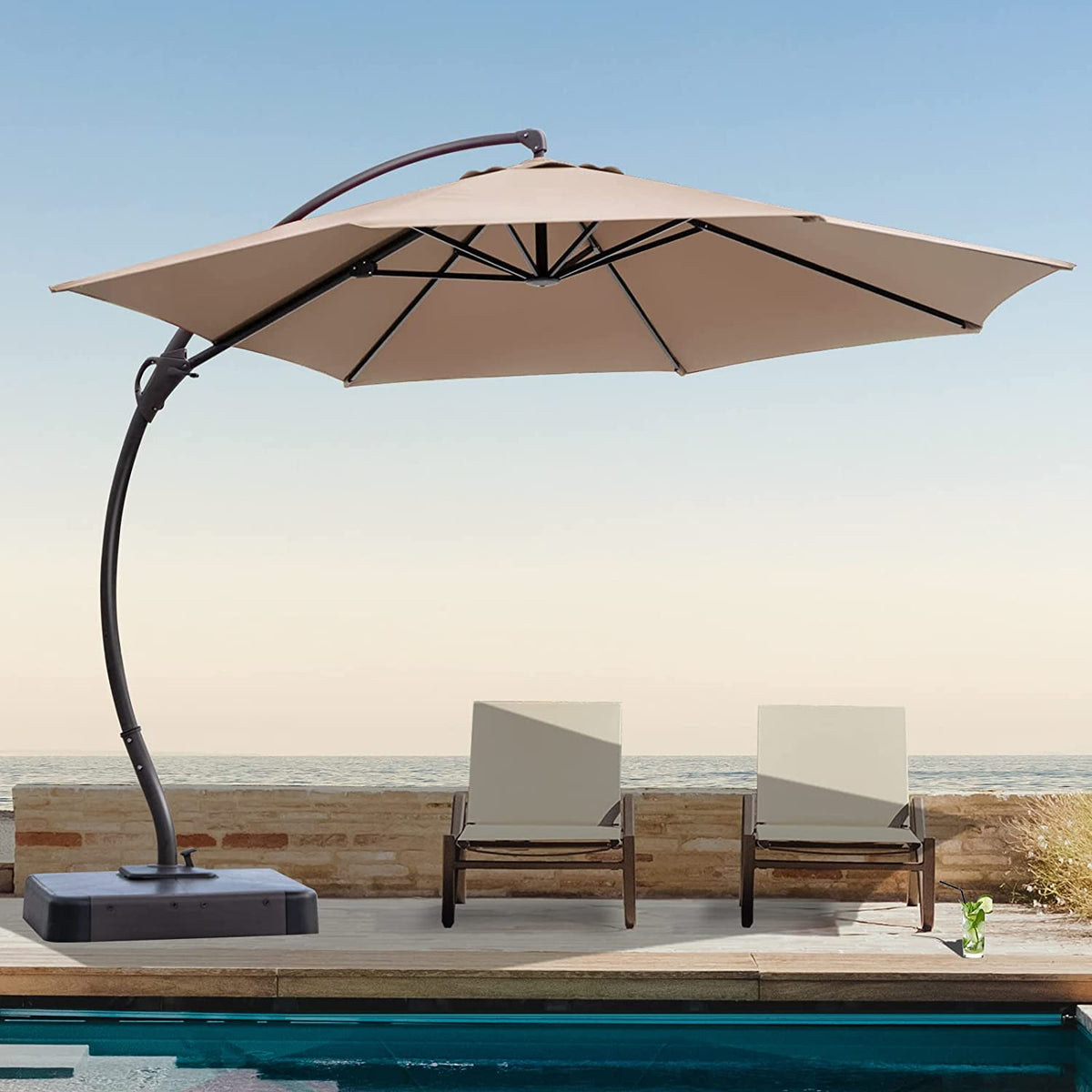 LAUSAINT HOME 12 FT Updated Outdoor Cantilever Umbrella, Offset Cantilever Umbrella with 360° Rotation Design Garden, Pool, Backyard