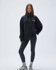"A" Oversized Funnel Neck Zip Sweatshirt - Graphite Grey