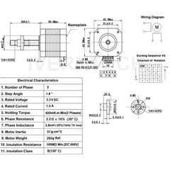 Technical drawing of NEMA 17 Stepper Motor with Integrated 300mm T8 Lead Screw for RepRap Prusa i3 3D Printers Z Axis or CNC Machine.