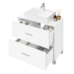 eSituro Waschbeckenunterschrank weiß, Badezimmerschrank mit 2 Schubladen, Badezimmer Unterschrank Waschbecken, Waschtischunterschrank freistehend, Badunterschrank, 60x60x30 cm