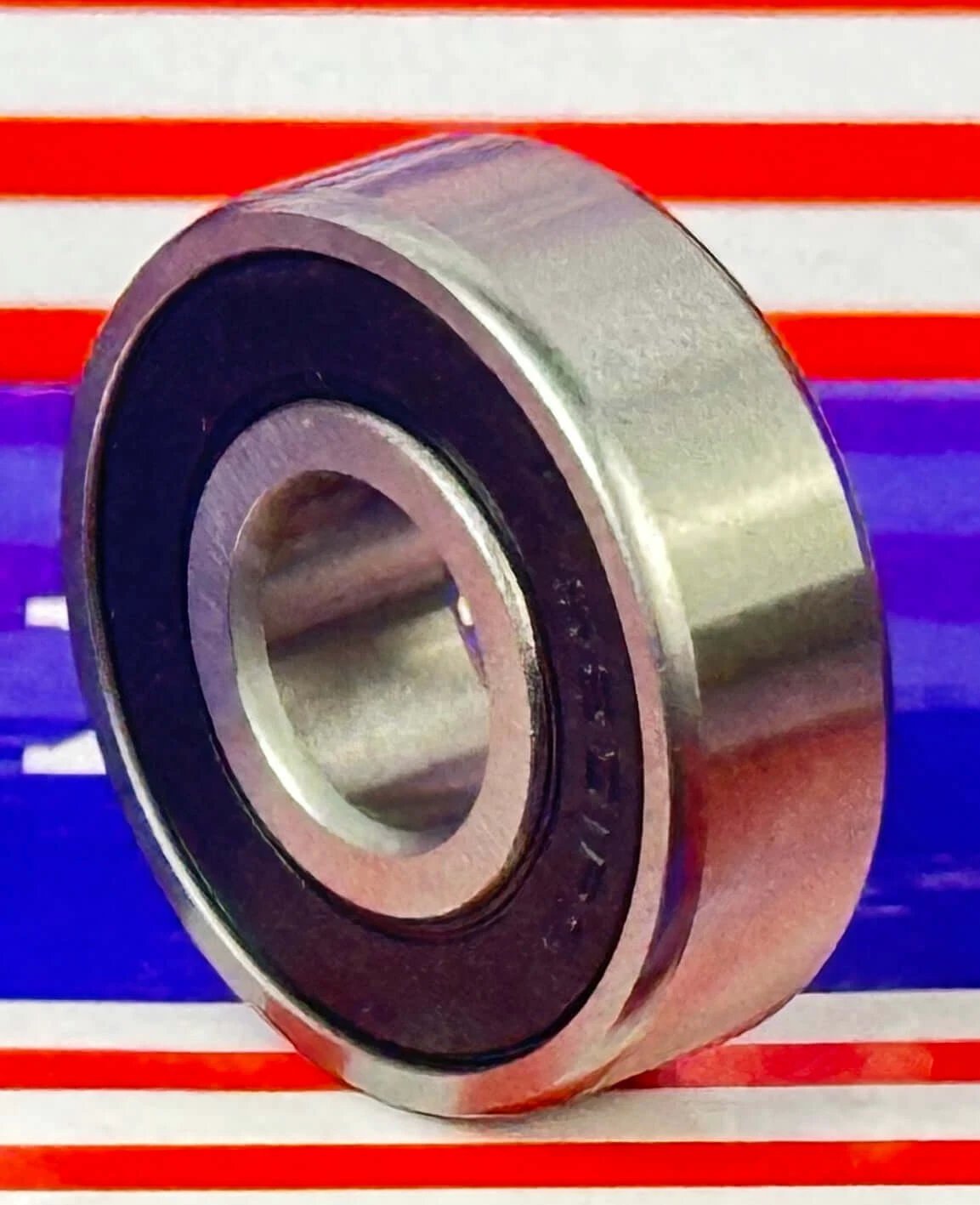 6201-2RS C3 Clearance Sealed Ball Bearing 12x32x10mm, chrome steel with rubber seals, front perspective view