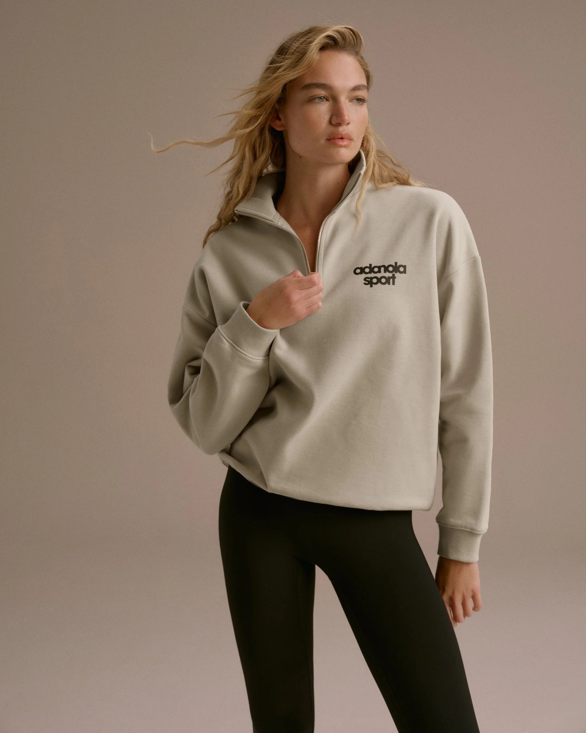 AS Bold Oversized Funnel Neck Zip Sweatshirt - Stone/Black