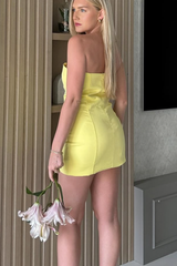 Lemon Yellow Bandeau Cutout Mini Dress