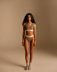 Branded Ribbed Thong - Olive Green