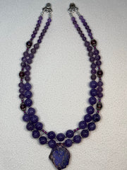 New! Yara Litosch double strand necklace of amethyst beads,withJasper drop pendant # 27