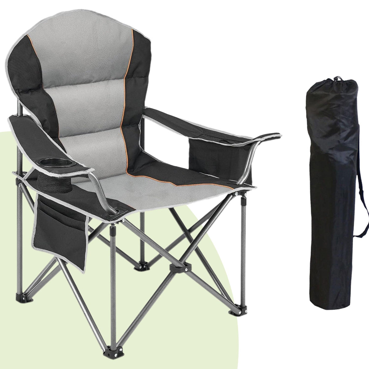 Simenmax Heavy Duty Oversized Camping Chair – 500 lbs Capacity, Built-in Cooler & Storage, Portable Folding Design for Maximum Comfort Outdoor,Black