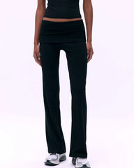 Rib Fold Over Pants - Black
