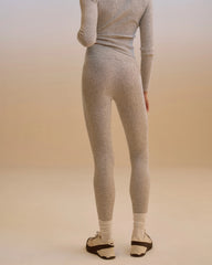 Rib Knit Merino Blend Leggings - Light Grey Melange