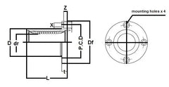 Technical diagram of ✝️ SMSF6G 6mm Slide Bush Bushings Miniature Motion Linear Bearing with dimensions and mounting holes