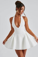 Sexy deep V halter sleeveless waist slimming cocktail dress 847740943644 - COCOMELODY