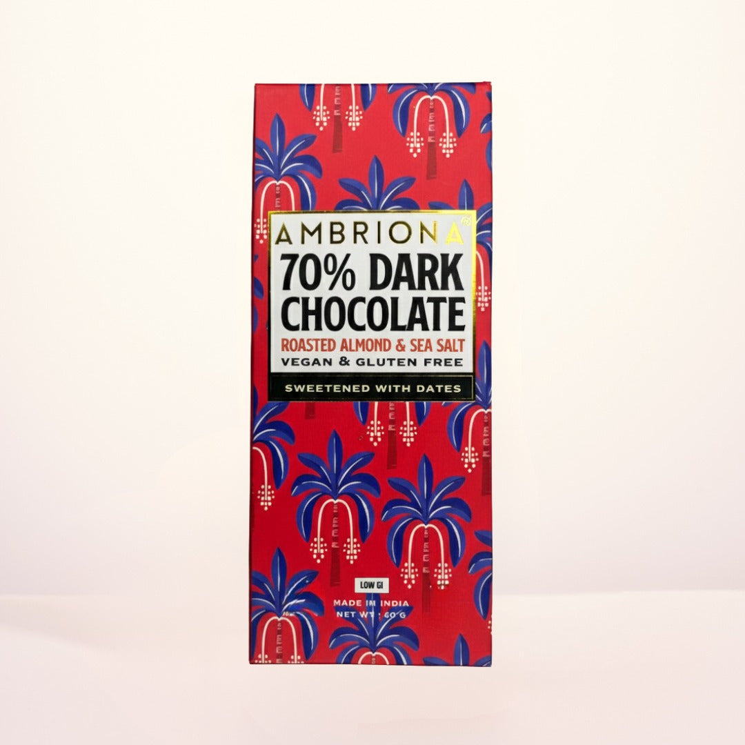 70% Dark Chocolate with Roasted Almond & Sea Salt Sweetened with Dates  | Vegan | Gluten-Free
