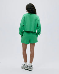 Campus Modal-Blend Crop Sweatshirt - Jade Green/Marshmallow White