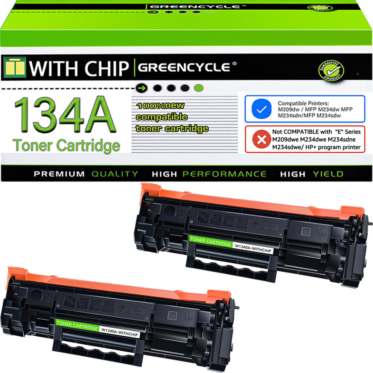 greencycle LaserJet 134a Black Toner Cartridge Compatible for HP 134A Black Toner Cartridge Work with Laser Jet M209dw M209d M234dw M234sdn M234sdw (2PCS,with Chip)