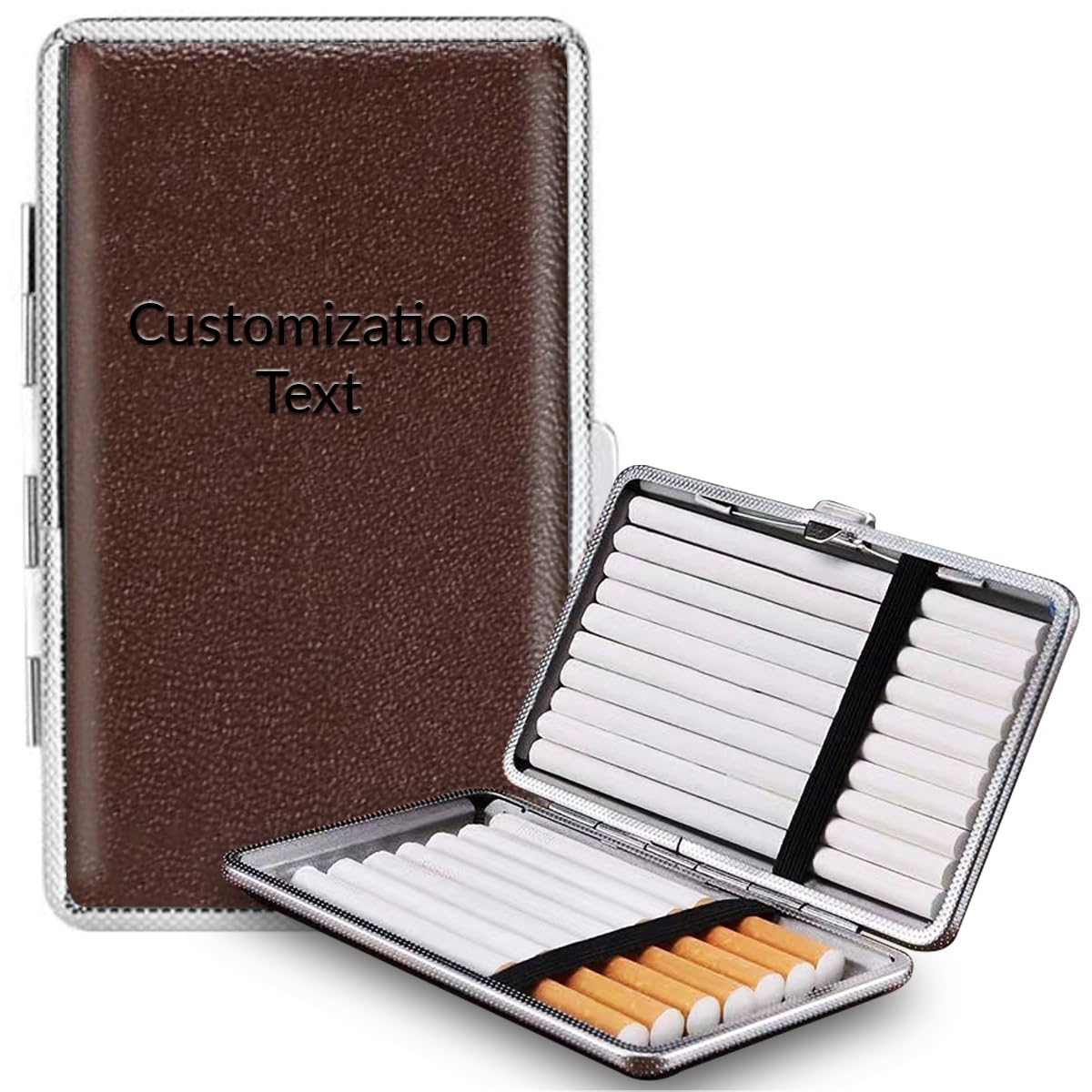 Cigarette Case Custom Name Leather Surface Metal Box 20 Capacity Portable Cigarette Storage Box Personalized Customization (Multi-color)