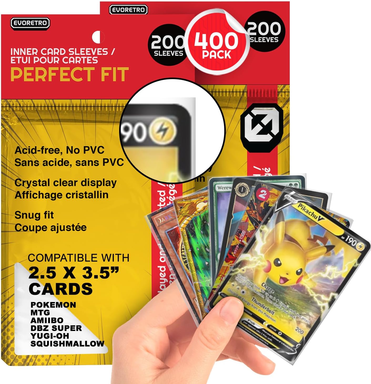 EVORETRO Perfect Fit Card Sleeves - 400 Clear Penny Sleeves for Pokemon Cards, MTG, Yu-Gi-Oh, Lorcana, One Piece, Dragon Ball - Standard Size Trading Card Sleeves 2.5x3.5 in (6.35 x 8.8cm)