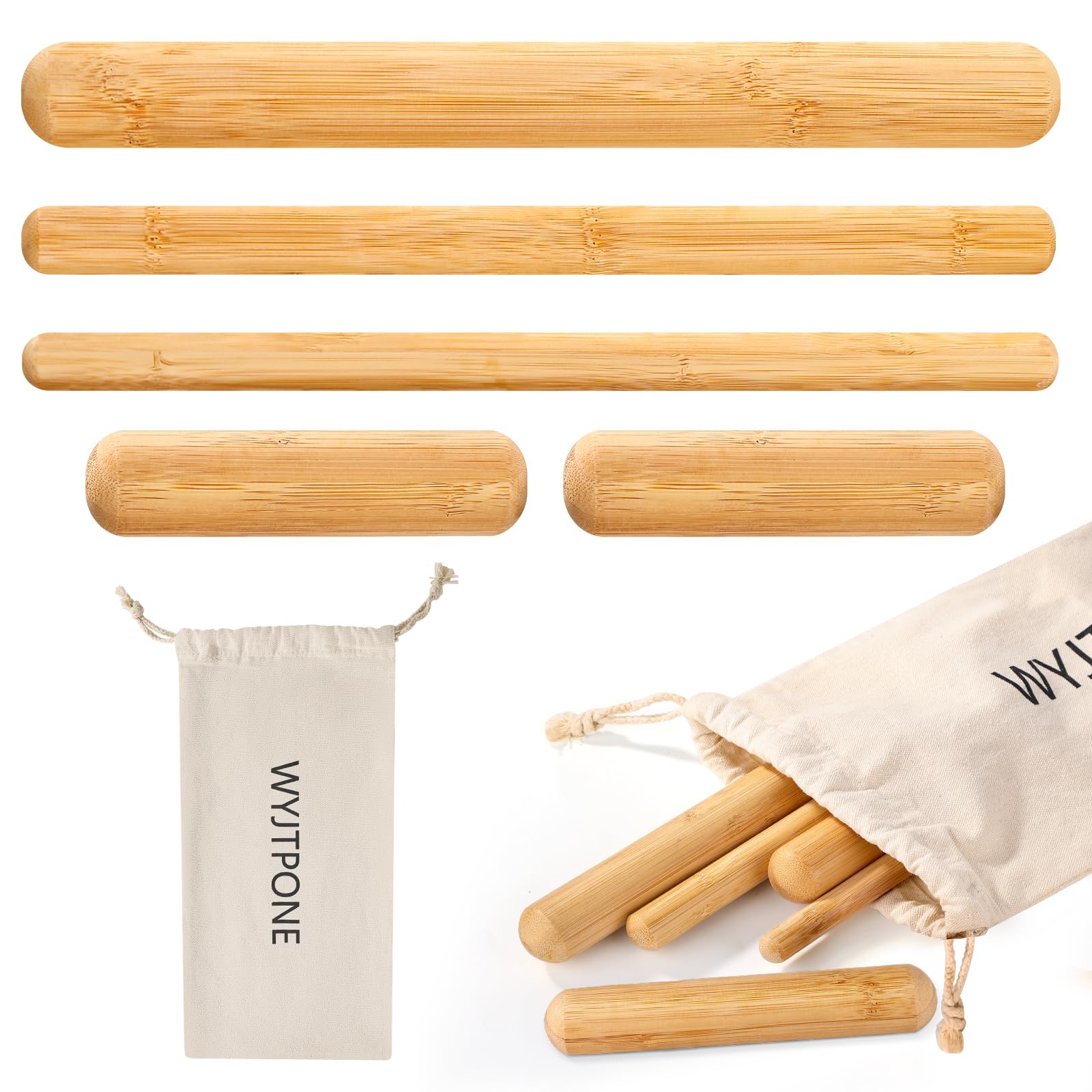 WYJTPONE 5Pcs Bamboo Massage Sticks Set,Bamboo Guasha Massage Sticks,Bamboo Massage Roller Sticks for Relax Muscles,Bamboo Therapy Massage Tools for Body Shaping