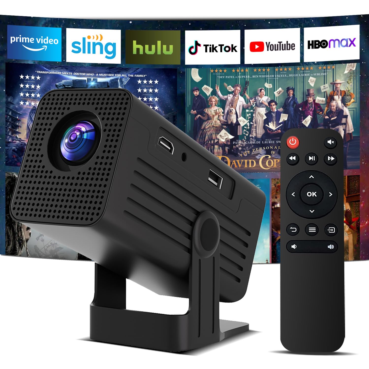 Mini Projector, Portable Projector 4K Support, Full HD 1080P Outdoor Movie Projector with WiFi6 and Bluetooth,Auto Focus with Built-in Apps Proyector,Compatible with HDMI/USB/iOS/Android