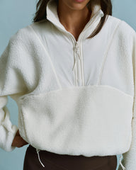 Seam Detail Quarter Zip Polar Fleece - Marshmallow White