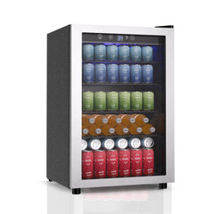 Simzlife 4.5 Cu.ft Beverage Refrigerator and Cooler, 145 Can Mini fridge with Glass Door for Soda Beer Wine, Small Drink Dispenser with Digital Adjustable Thermostat for Home Office Bar