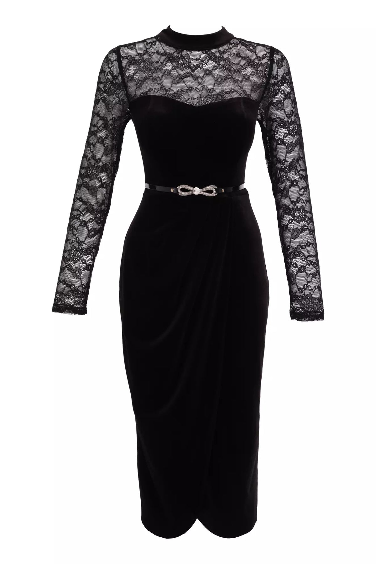 FRV Black velvet long sleeve midi dress - Michigan City
