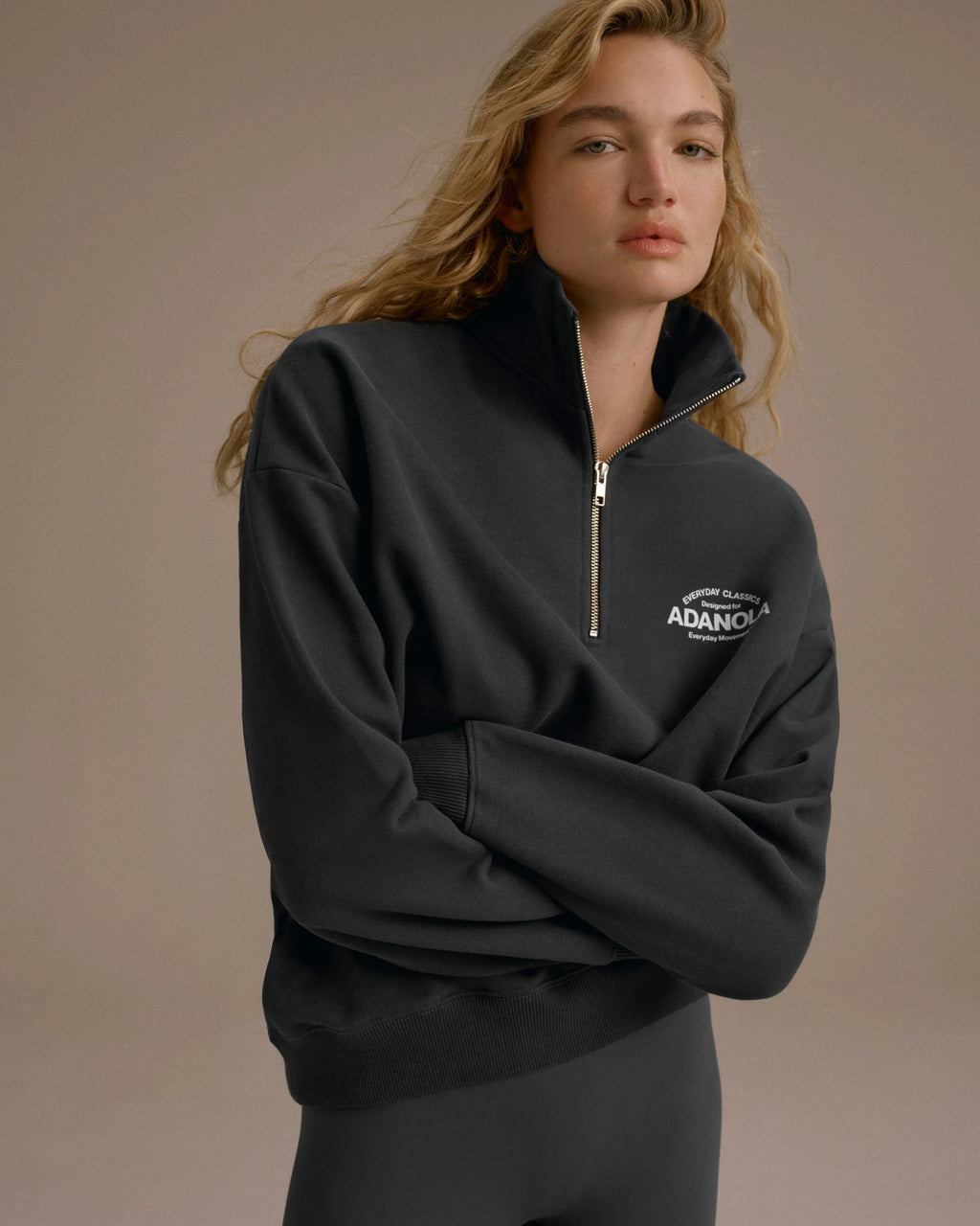 Classics Oversized Funnel Neck Zip Sweatshirt - Graphite Grey/Marshmallow White