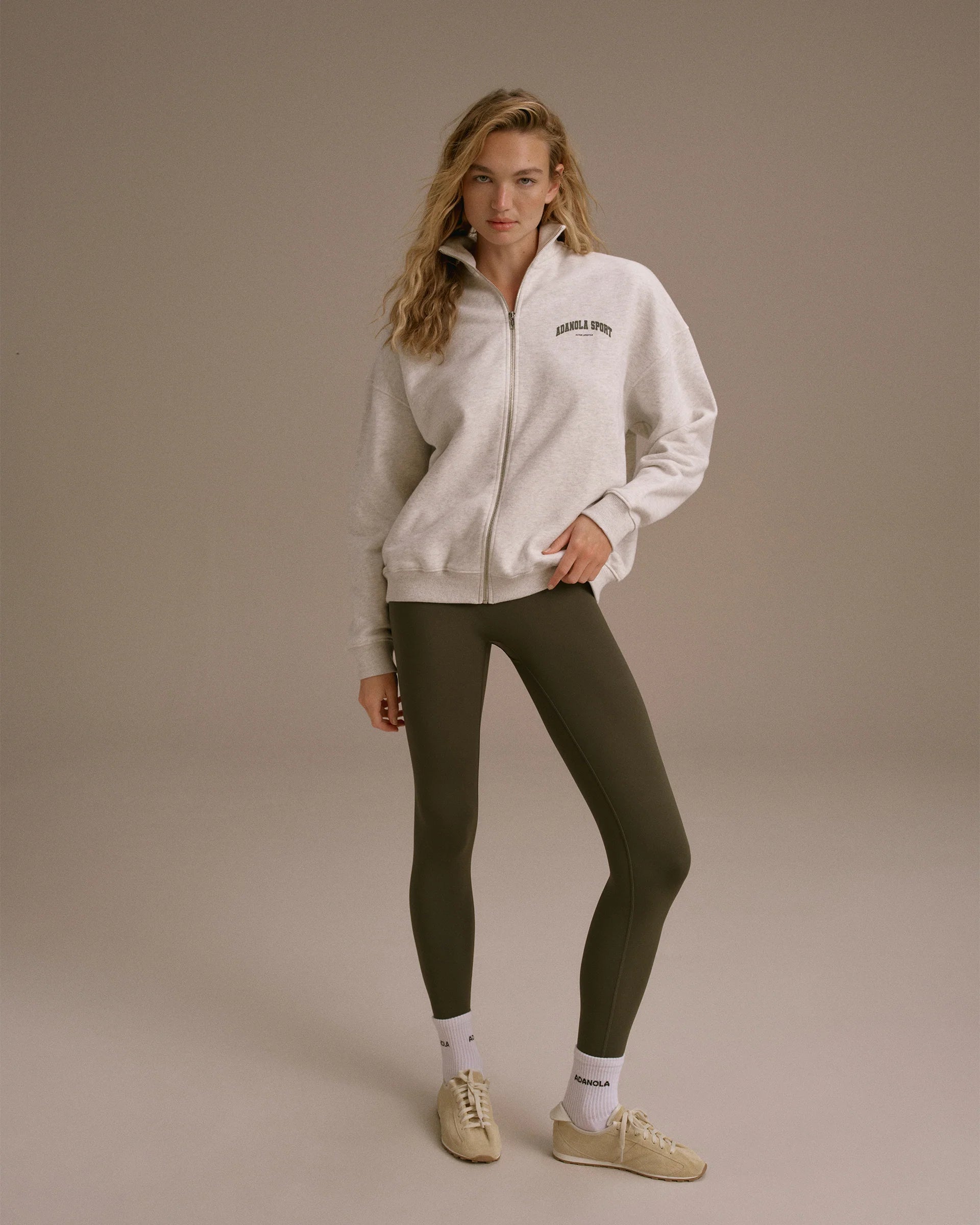 AS Oversized Full Zip Funnel Neck Sweatshirt - Light Grey Melange/Dark Olive