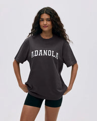 Varsity Short Sleeve Oversized T-shirt - Coffee Bean/White