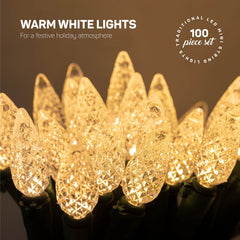 C6 Christmas Lights Bright White [Set of 100] C6 LED Christmas Lights, UL Approved for Indoor/Outdoor Use. C6 String Lights120V Holiday Lights for Holiday/Party Festival Decorations 25.5 Ft.  - Like New