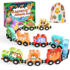 Zeoddler Magnetic Wooden Animals Train Set, Montessori Sensory Toys for Toddlers, Medium, Green, Model 043TS