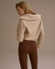 Knit Collared Quarter Zip Sweatshirt - Almond
