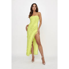 Lime Bodycon Mesh Frill Maxi Dress