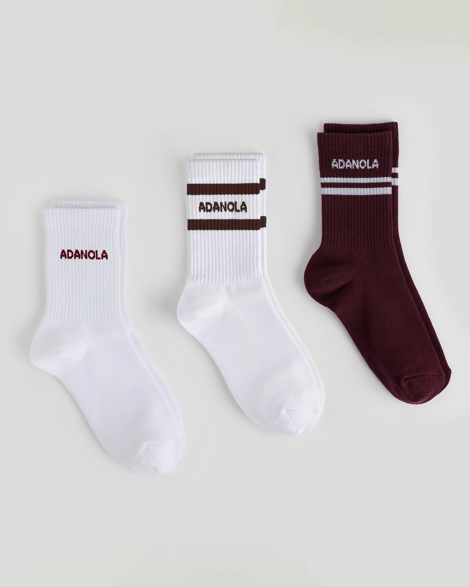 3 Pack Multi Branding Socks - White/Dark Cherry