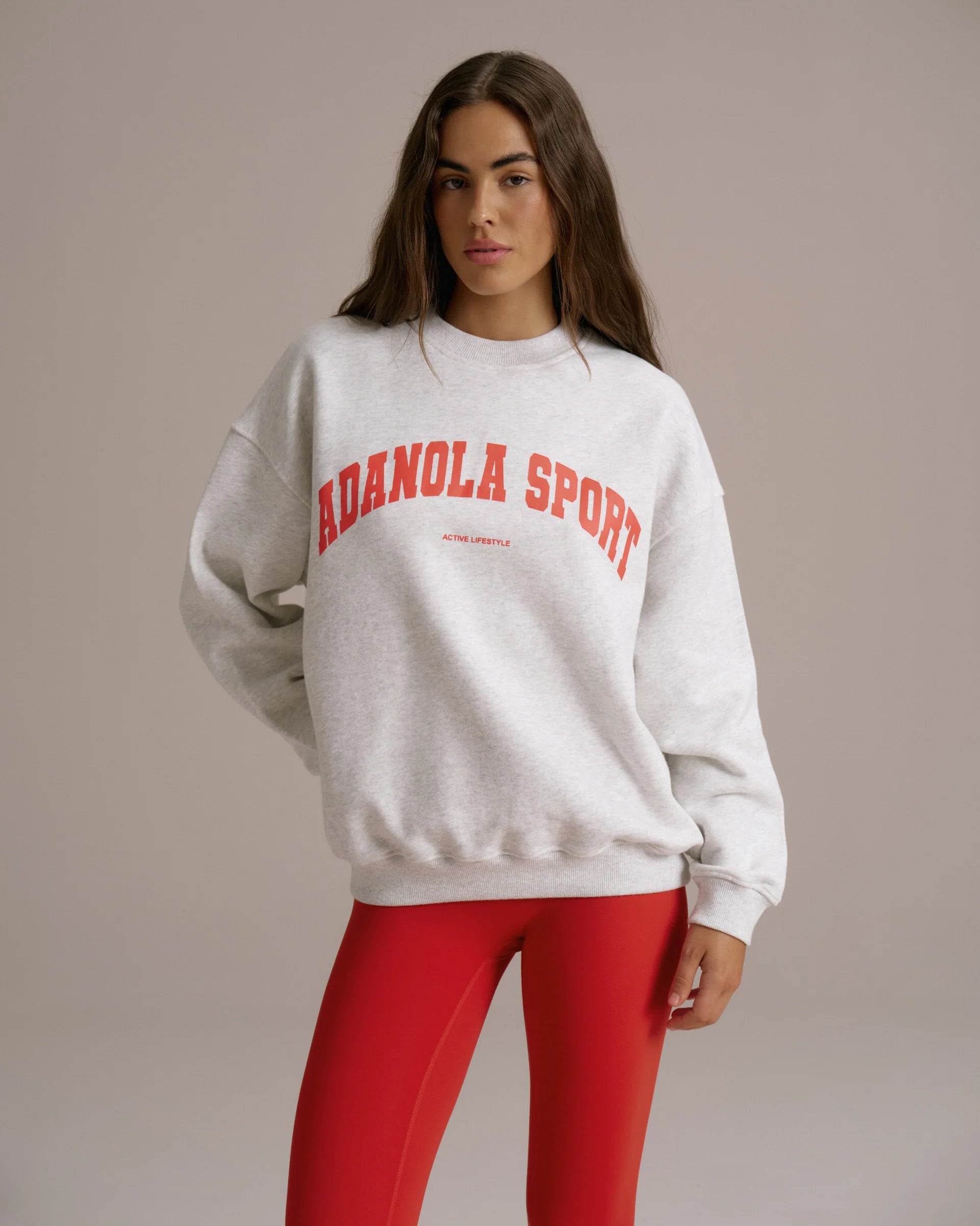 AS Oversized Sweatshirt - Light Grey Melange/Apple Red