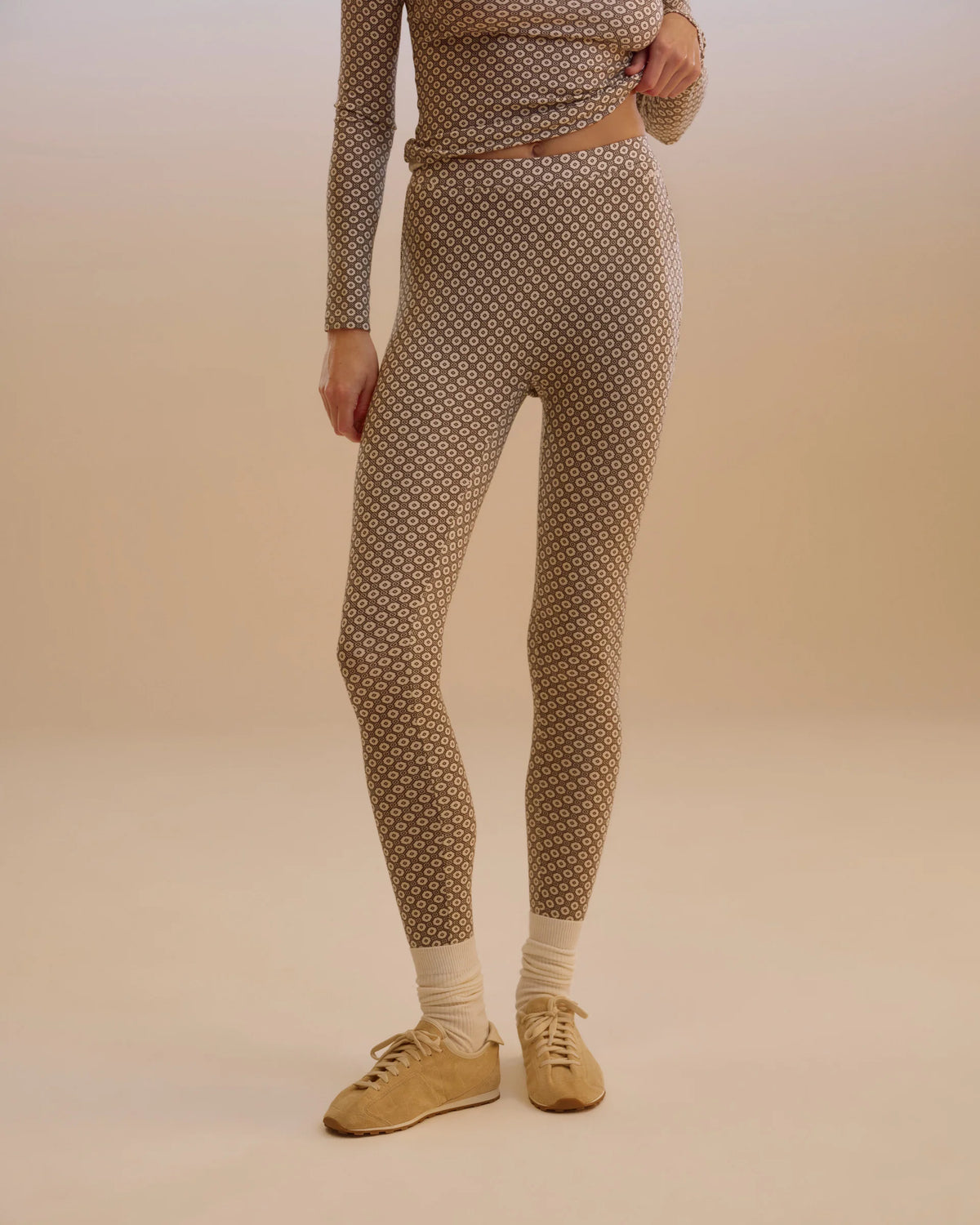Thermal Printed Leggings - Marshmallow White/Coffee Bean