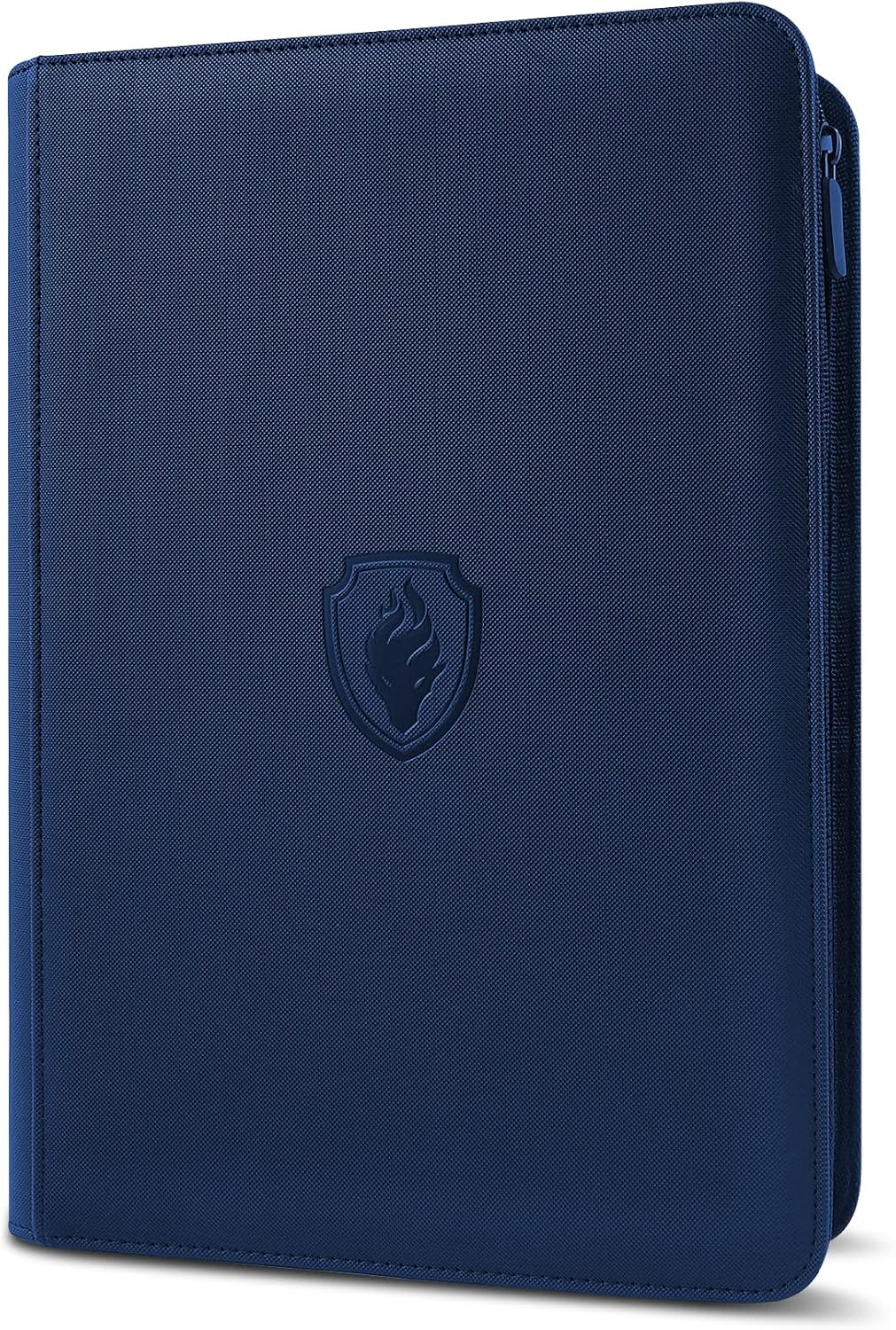 Premium Zip Card Binder, Fabmaker 9 Pocket Trading Card Binder, PU Cover Zipper Card Collection Album, Sturdy 360 Side-Loading Card Folder Holder for Game & Sports Cards, Navy Blue