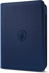 Premium Zip Card Binder, Fabmaker 9 Pocket Trading Card Binder, PU Cover Zipper Card Collection Album, Sturdy 360 Side-Loading Card Folder Holder for Game & Sports Cards, Navy Blue