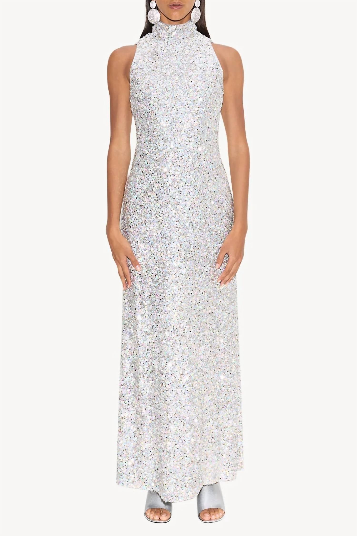 Sculpty Sleeveless Sequin Dress In Iridescent