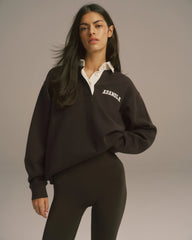 Varsity Oversized Rugby Top - Coffee Bean
