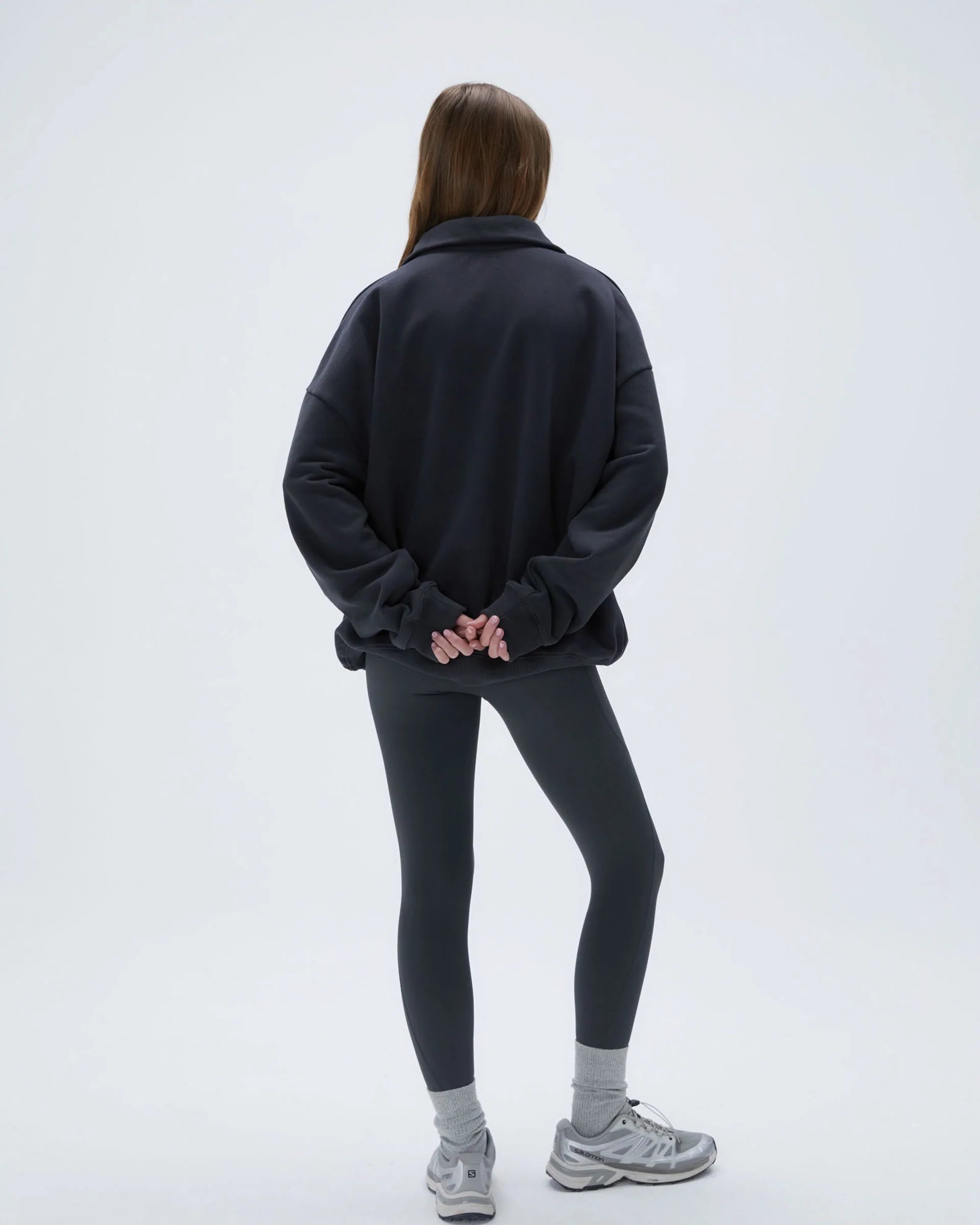 "A" Oversized Funnel Neck Zip Sweatshirt - Graphite Grey