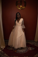 Pastel Yellow Tulle celestial chic Bridesmaid Gown