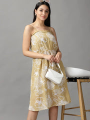 Women's Khaki Floral Off-Shoulder Fit & Flare Dress - from SHOWOFFFF