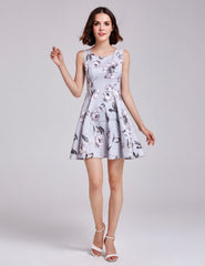 Color=Grey | Simple Fashion Round Neck Sleeveless Short Casual Dress-Grey 1